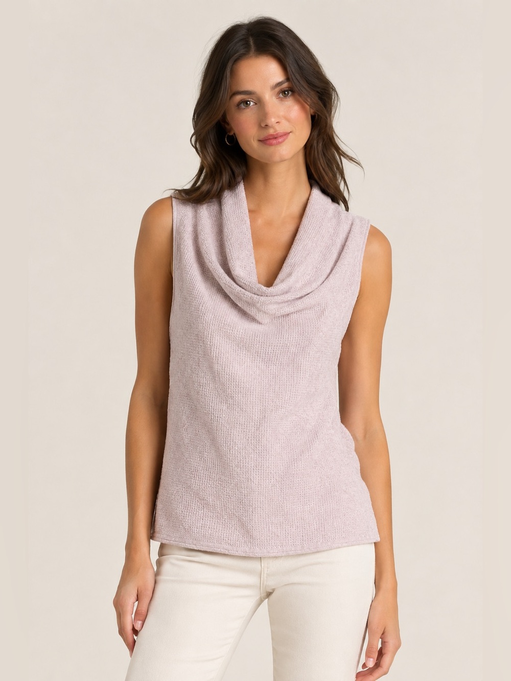 Margaret O’Leary Sleeveless Cowl Neck Knit Top – Creamy Pink – Size Small